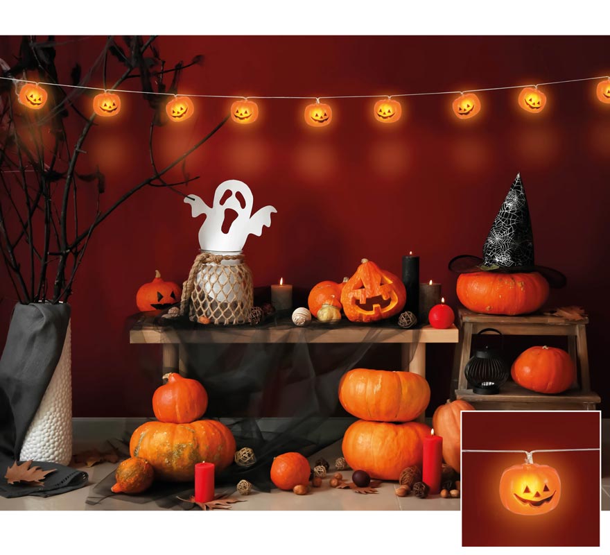 Guirlanda de 12 Abóboras com Luz 180 Cm