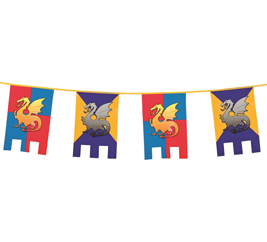Guirlanda medieval com 15 bandeiras de 30 x 20 cm