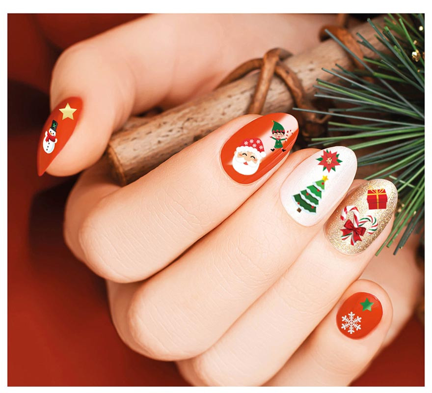 Folha com adesivos de unhas Natal Papai Noel 10x7 cm