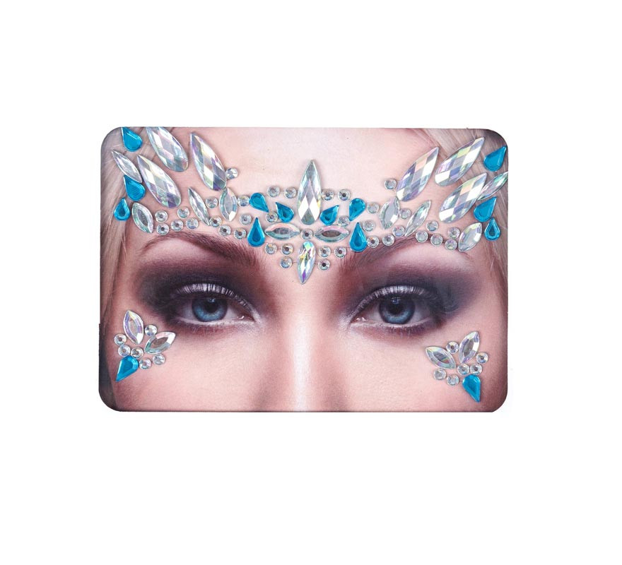 Jóias faciais em gotas azuis e prateadas brilhantes