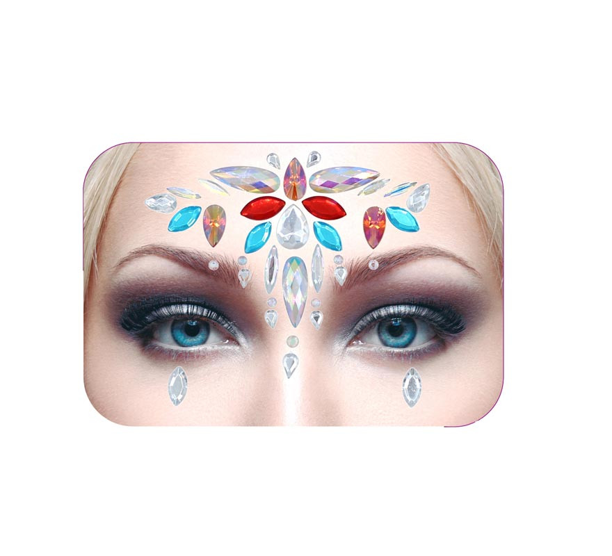 Jóias faciais gotas azuis e vermelhas brilhantes