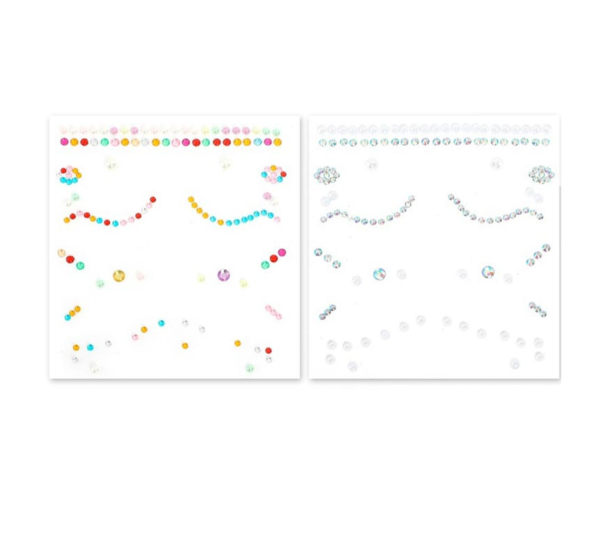 Jóias faciais com pontos de brilho em cores variadas
