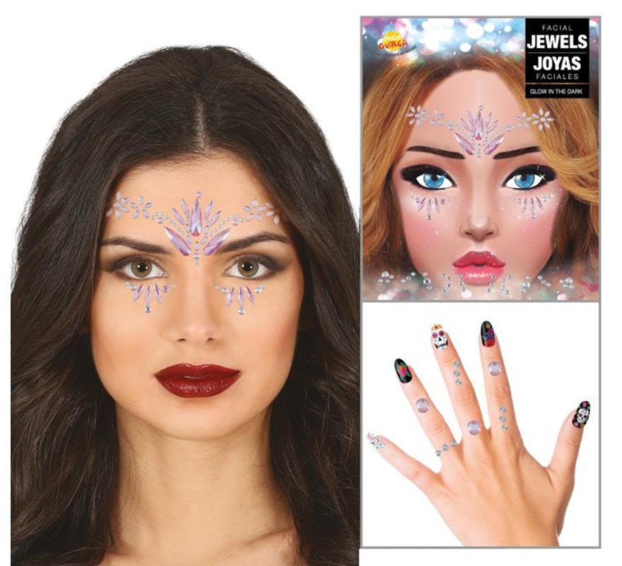 Joias faciais e de unhas rosa com diamantes elegantes