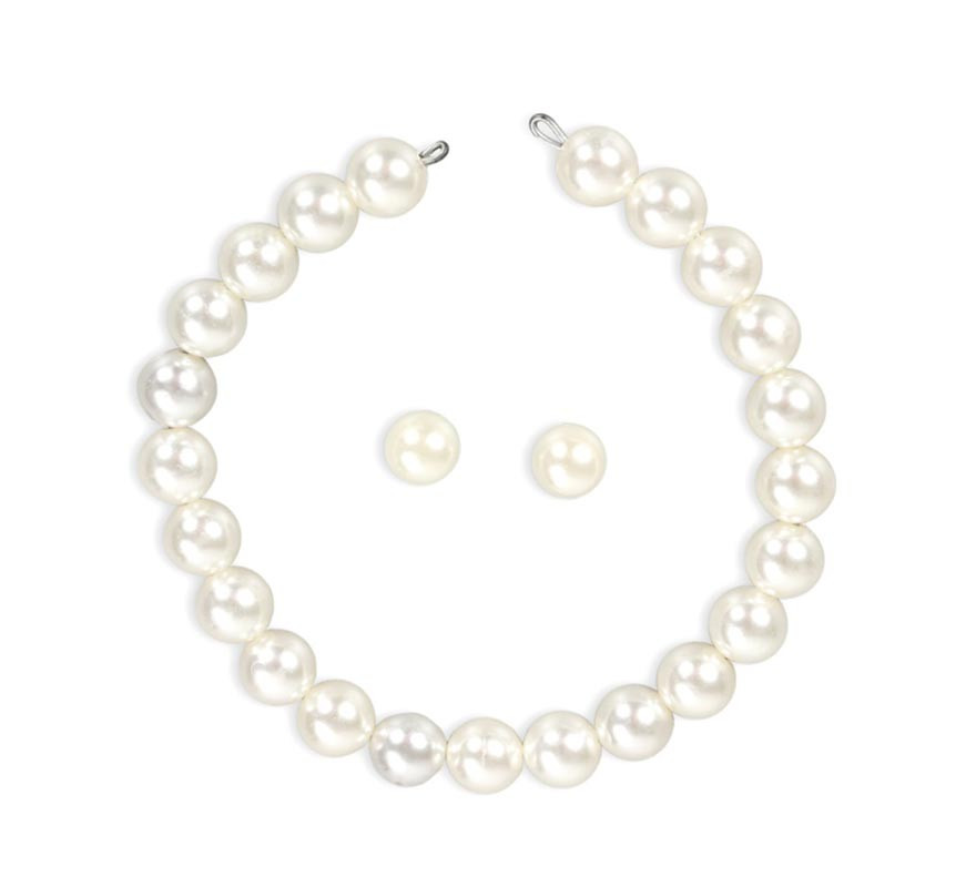Kit Anos 50 Branco: Colar e Brincos de Pérolas