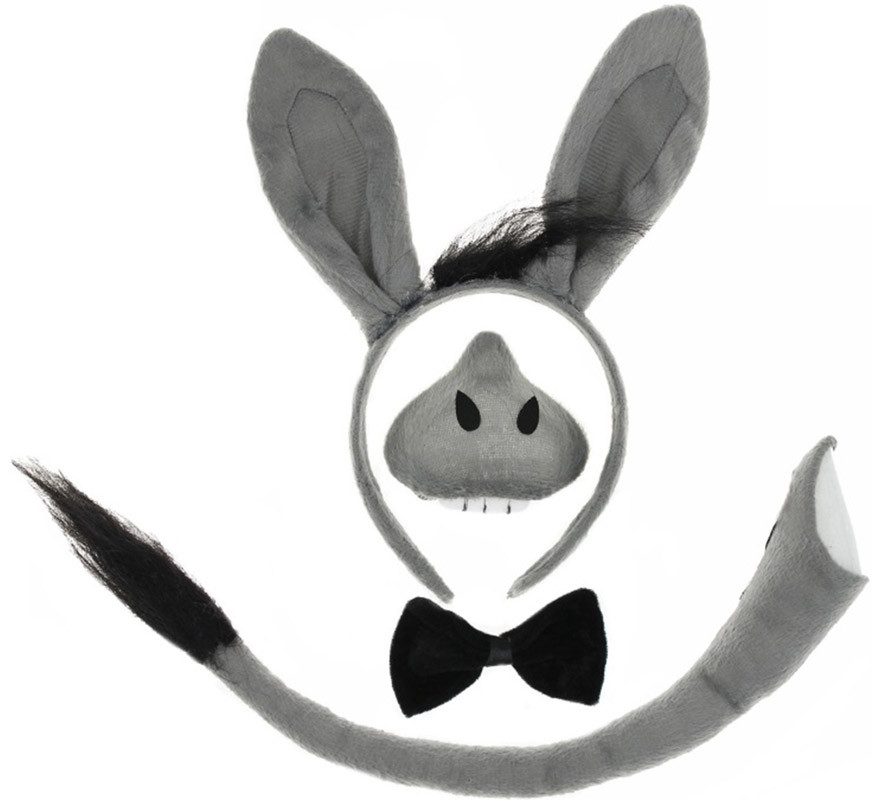 Gray Donkey Kit: Headband, Nose, Bow Tie and Tail
