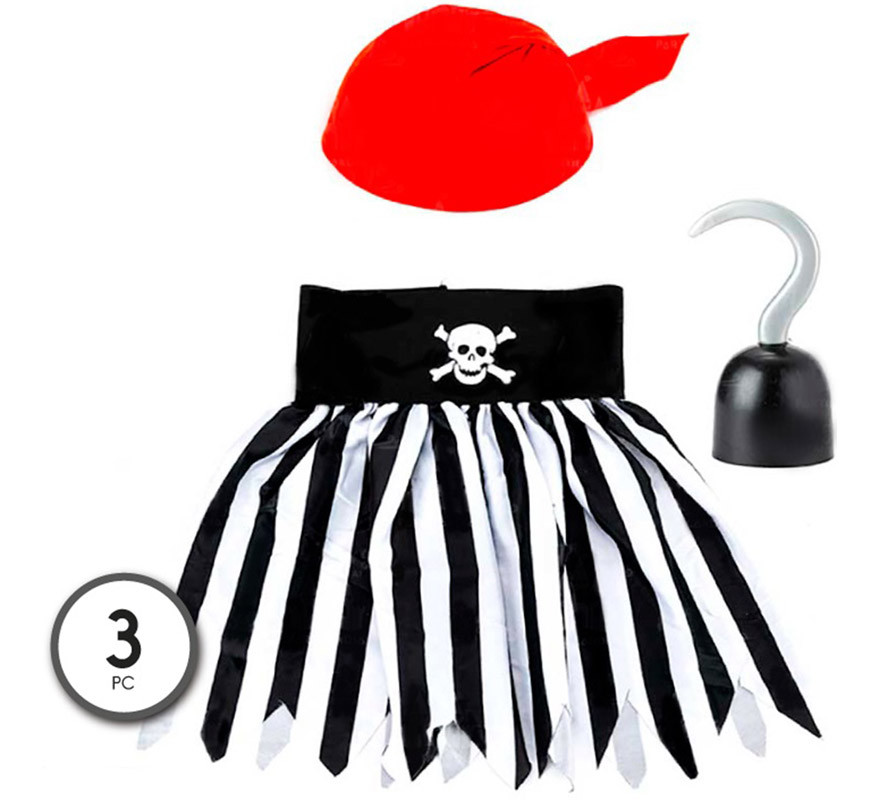 Kit Pirate Girl para meninas: Cachecol, Saia e Gancho