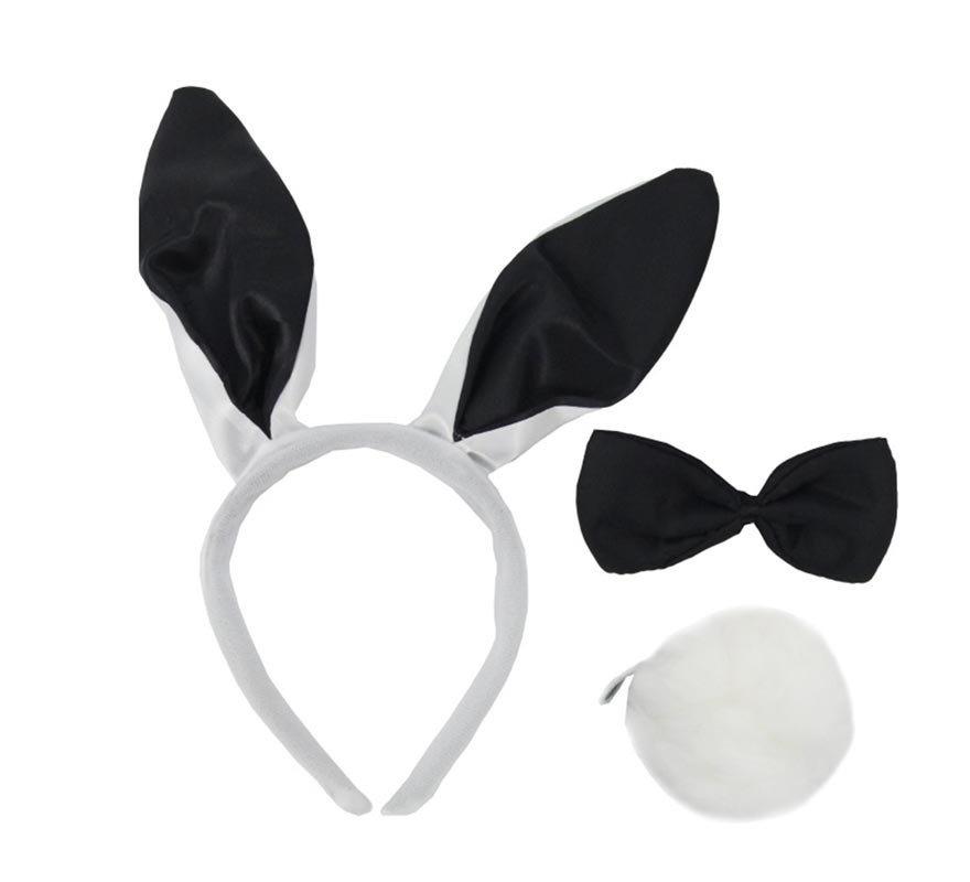 Kit Coelhinho Preto: Tiara, Gravata Borboleta e Rabo