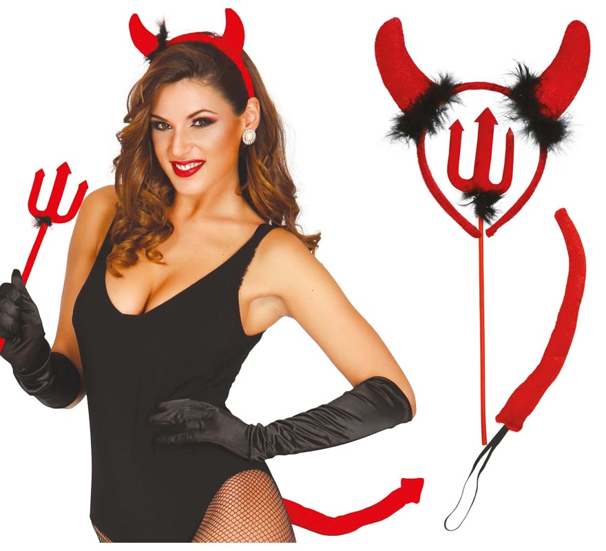 Devil Kit: Horns Headband, Trident and Tail