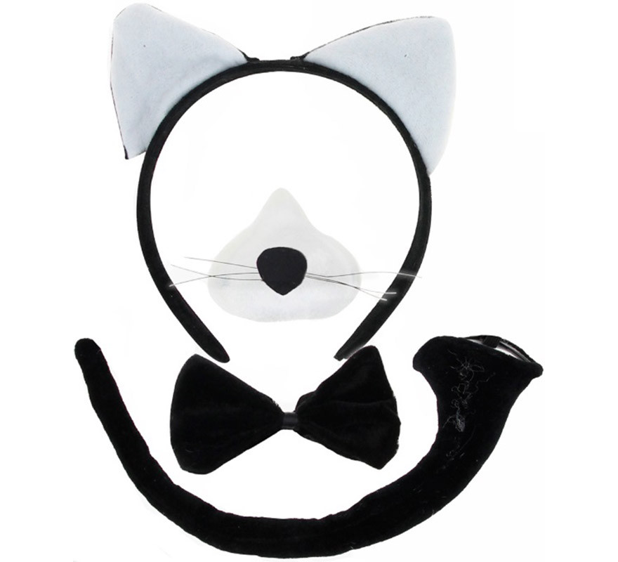 Black and White Cat Kit: Headband, Nose, Bow Tie and Tail