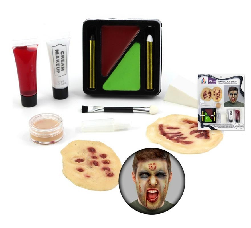 Zombie Fx Makeup Kit: Brushes, Tubes, Foundation, Wounds and Sponge