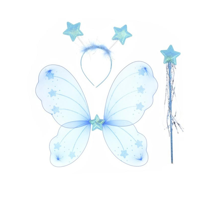 Kit Borboleta Azul: Tiara, Asas e Varinha Kit Borboleta Azul: Tiara, Asas e Varinha