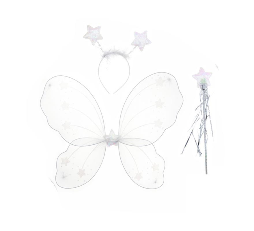 White Butterfly Kit: Headband, Wings and Wand 46X39 cm