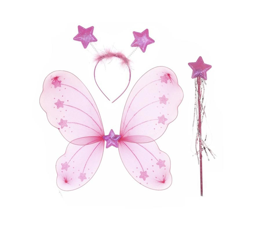 Kit Borboleta Estrela Rosa: Asas, Varinha e Tiara