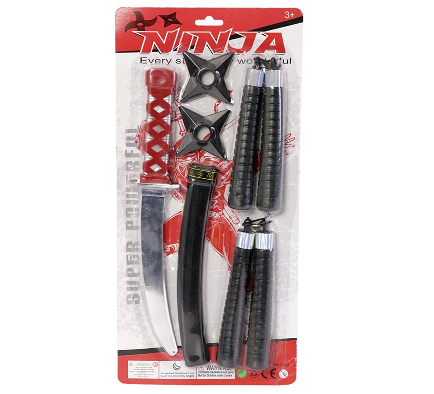 Kit Ninja 6 Peças: Nunchucks , Estrelas, Faca