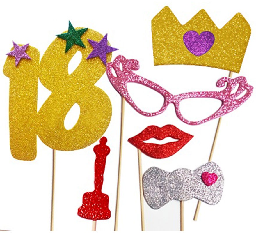 Feliz 18 anos Kit Photocall Mulher com 6 Peças