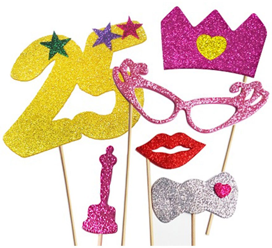 Happy 25 Years Woman Photocall Kit with 6 Pieces