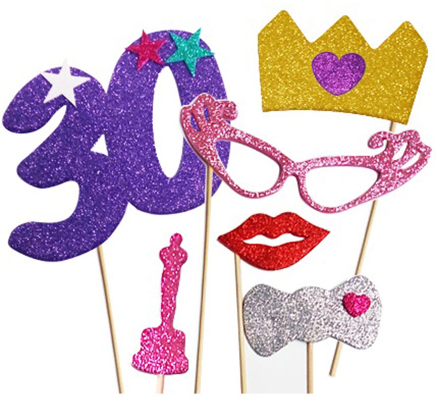 Kit Photocall Mulher Feliz 30 anos com 6 Peças