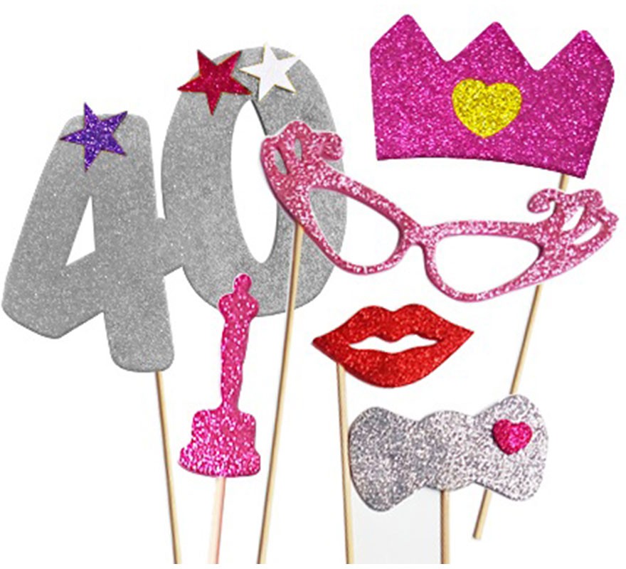 Kit Photocall Mulher Feliz 40 anos com 6 Peças