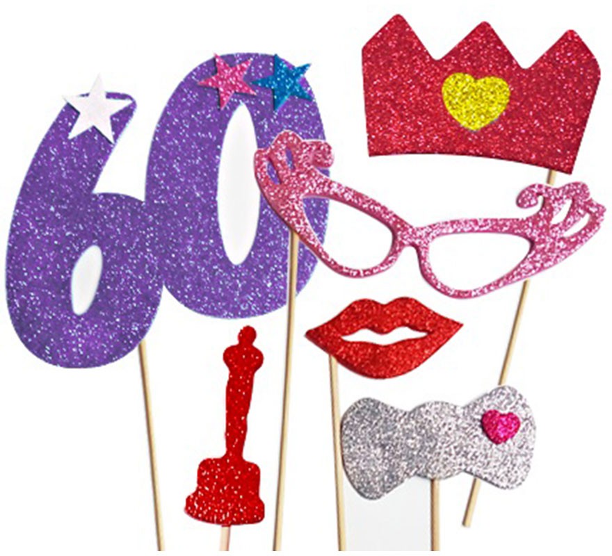 Kit Photocall Mulher Feliz 60 anos com 6 Peças