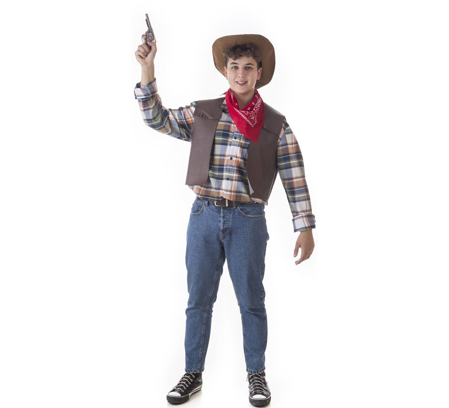 Kit Cowboy Gunslinger para homem: Colete, Bandana e Chapéu Kit Cowboy Gunslinger para homem: Colete, Bandana e Chapéu