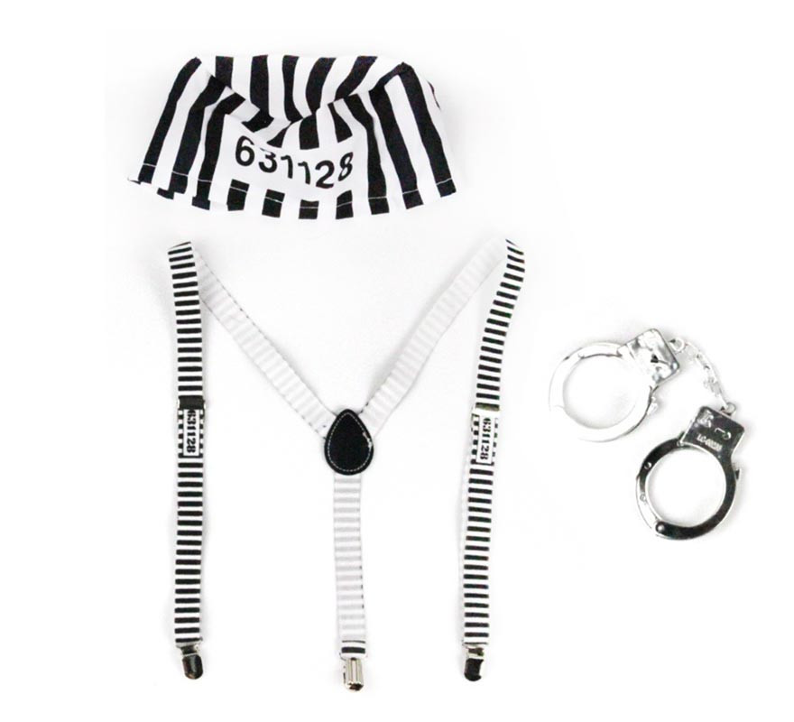 Prisoner Kit: Suspenders, Cap and Handcuffs
