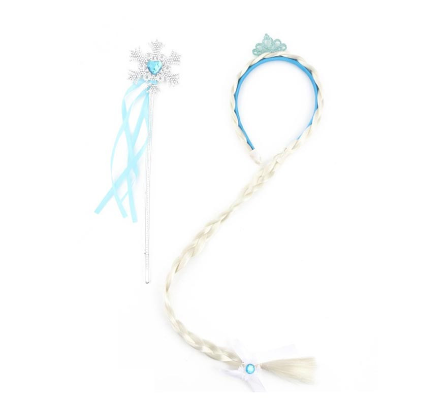 Kit Princesa do Gelo: Tiara com trança e varinha