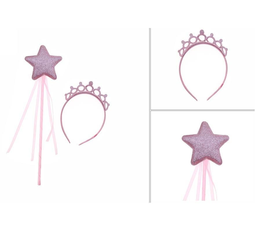 Kit Princesa Rosa Brilhante: Coroa e Varinha