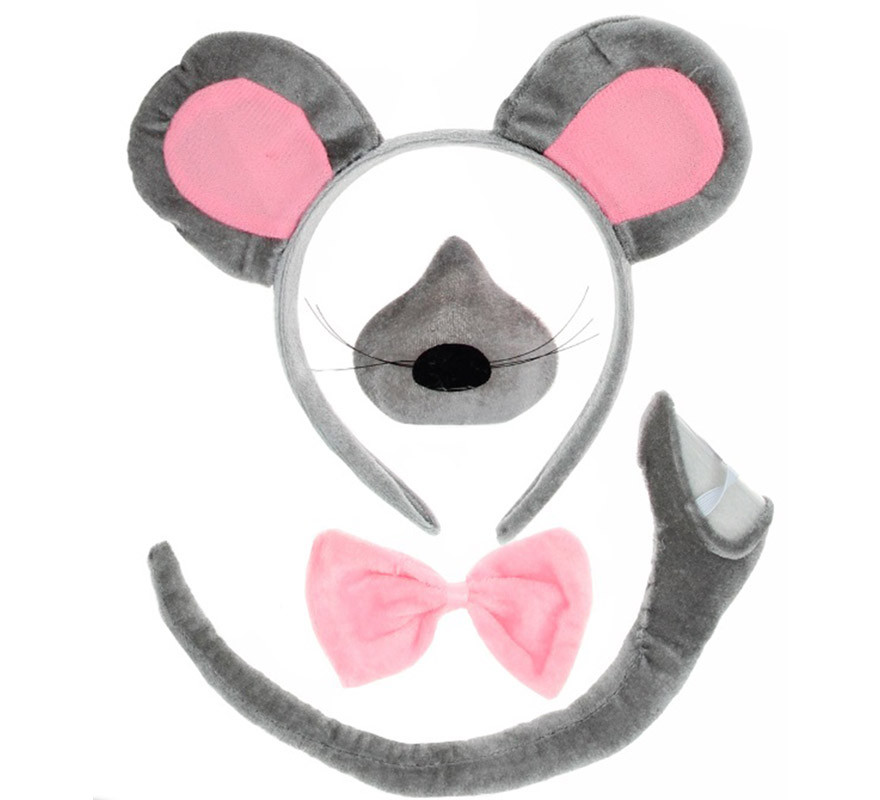 Gray Mouse Kit: Headband, Nose, Bow Tie and Tail