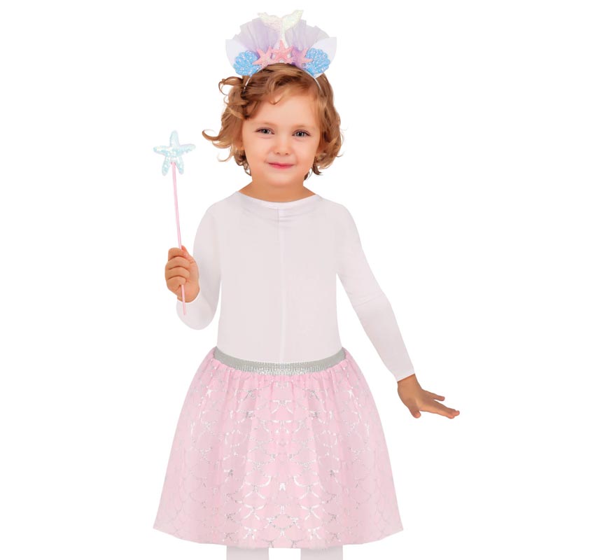 Kit Pequena Sereia Infantil: Tiara, Varinha e Tutu