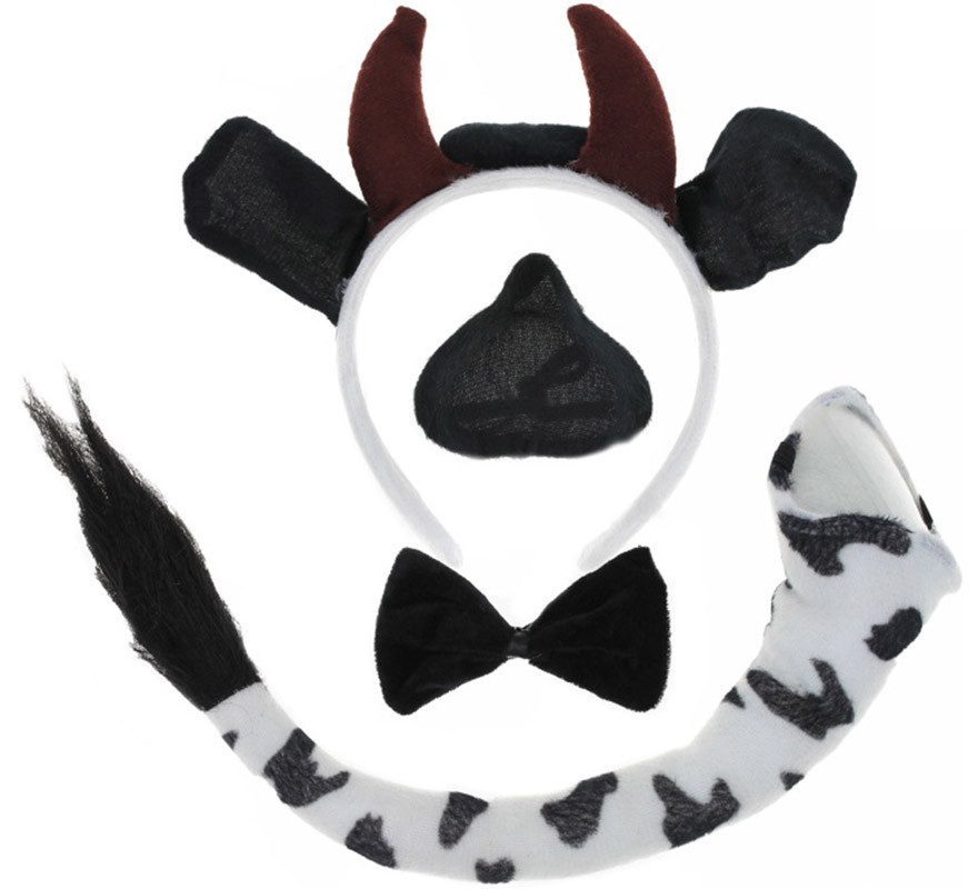 Black and White Cow Kit: Headband, Nose, Bow Tie and Tail