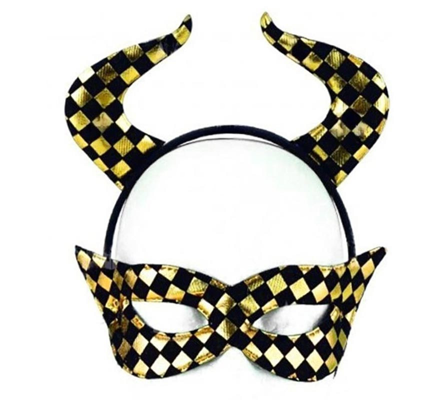 Kit Diablo: bandana e máscara preta e dourada