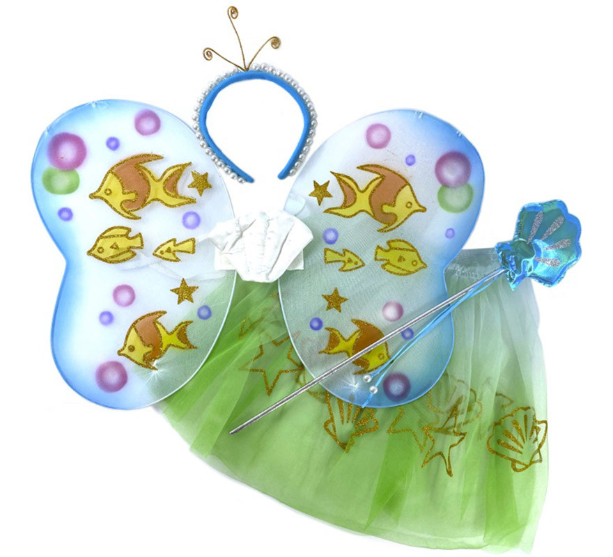 Kit Fada do Oceano Infantil: Asas, Varinha, Tutu e Tiara