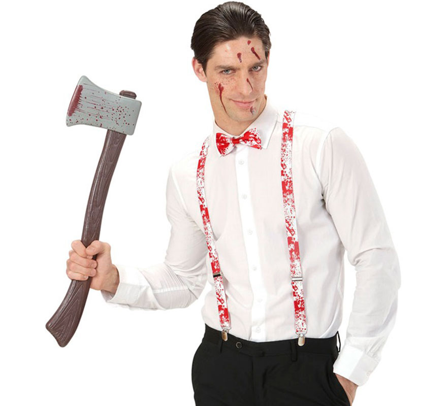 Kit de Fato de assassino psicopata masculino : suspensórios sangrentos e gravata borboleta