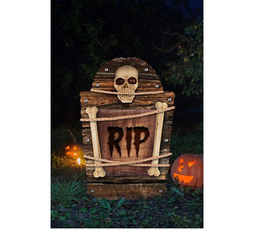 '''Crânio de Lápide de Cemitério ''''RIP'''' plástico 56 cm'''