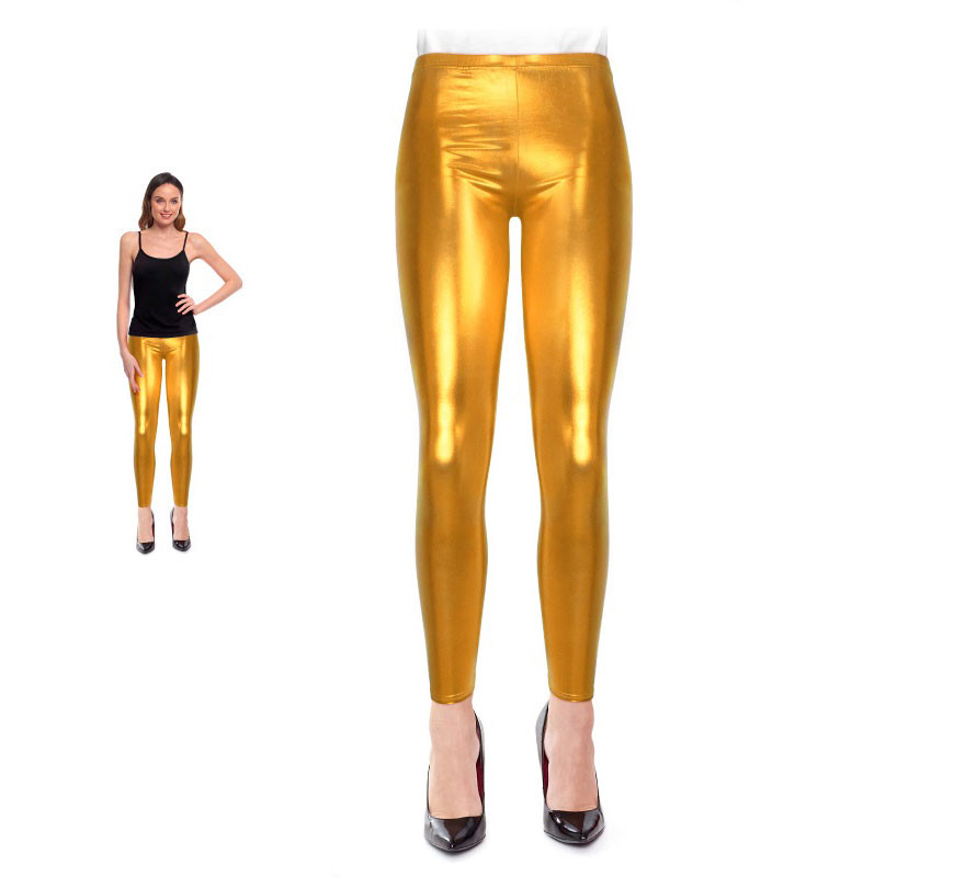 Leggings metálicas douradas para mulher Leggings metálicas douradas para mulher