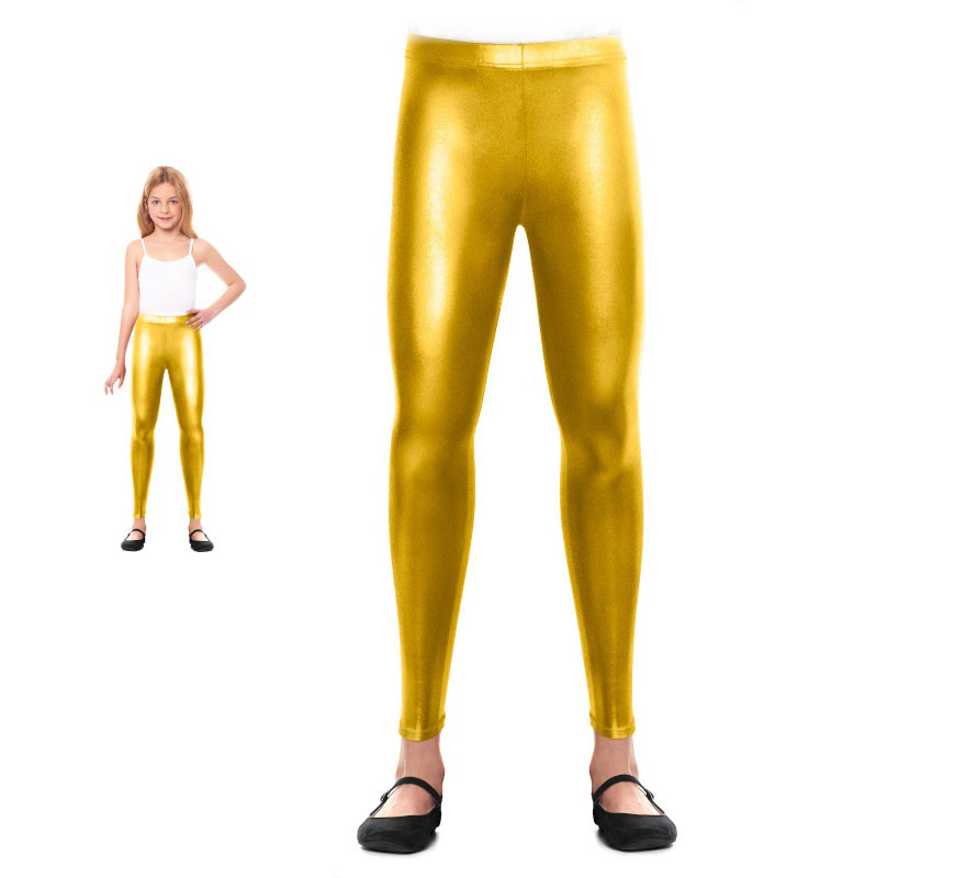 Leggings metálicas douradas para menina