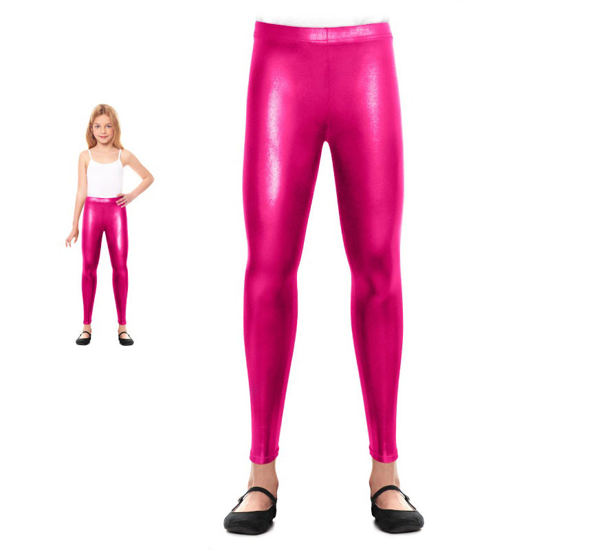 Leggings metálicas fúcsia para menina