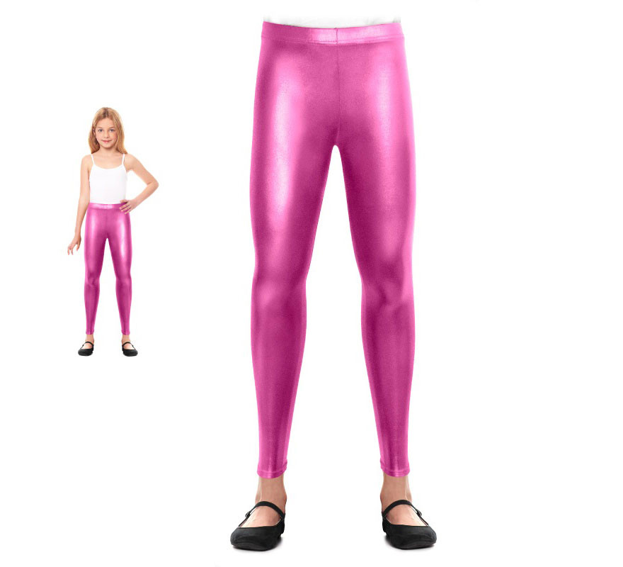 Leggings metálicas rosa para menina