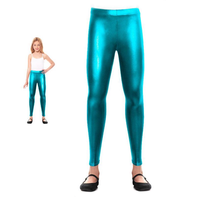 Turquoise metallic leggings for girls