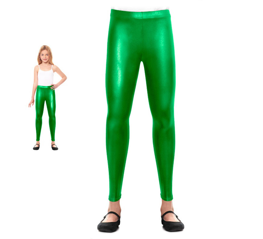 Green metallic leggings for girls