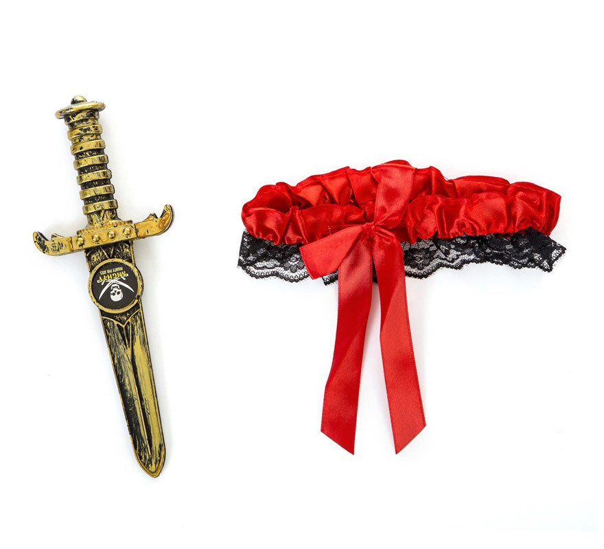 Jarreteira Vermelha com Adaga Dourada para adulto