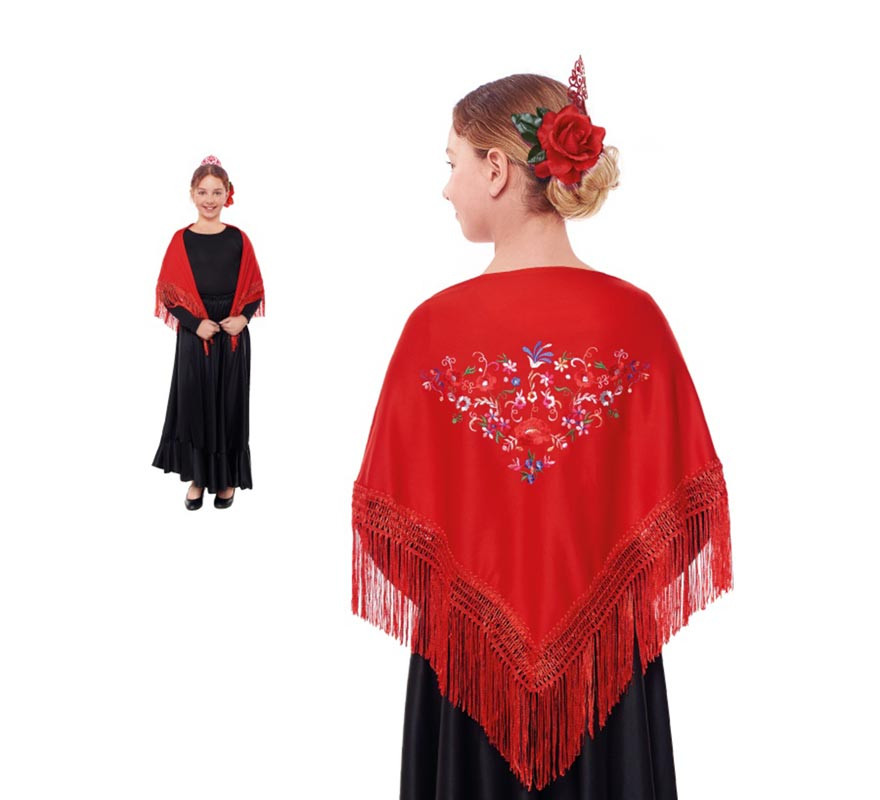 Small red embroidered shawl