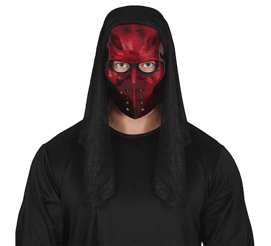 Red Hockey Killer Mask with pvc hood