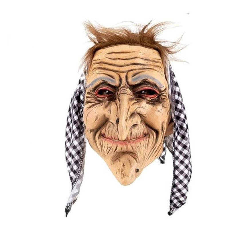 Máscara de bruxa de látex para cabelos castanhos
