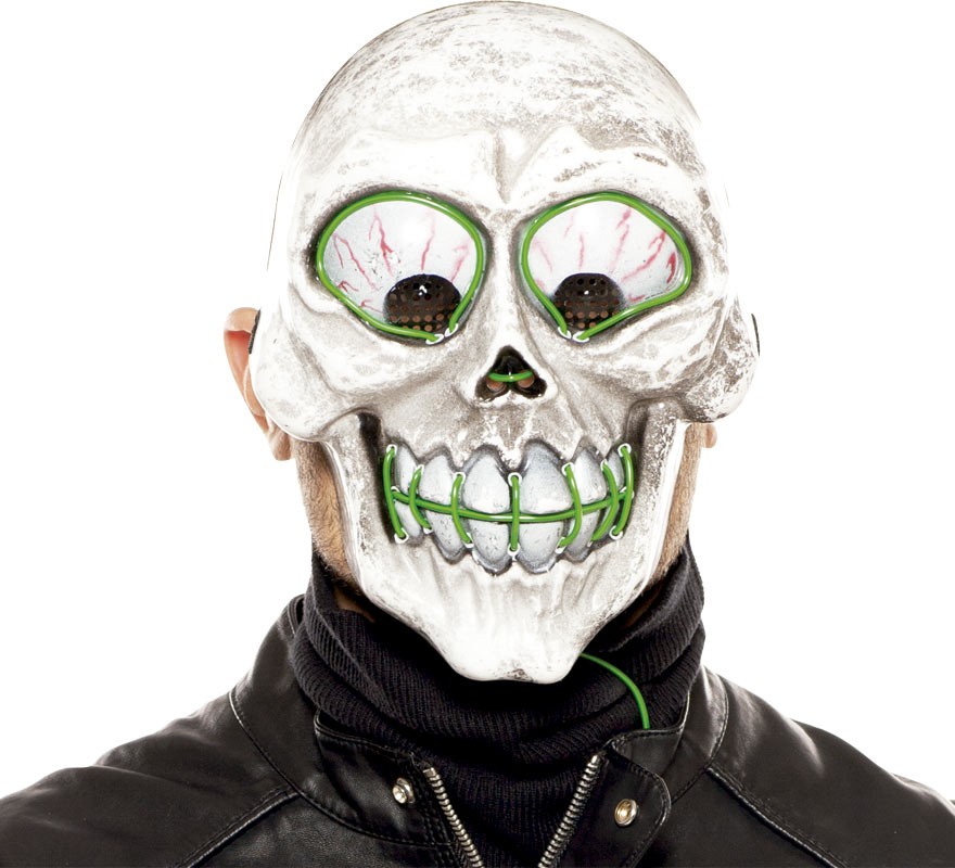 Máscara de caveira maluca com luz verde Máscara de caveira maluca com luz verde