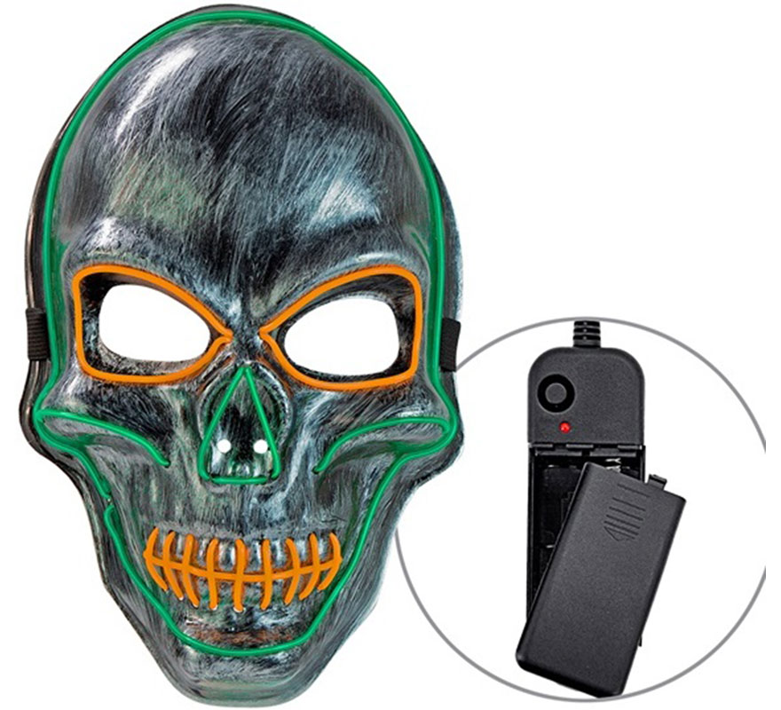 Máscara de Caveira Prateada com LEDs Coloridos