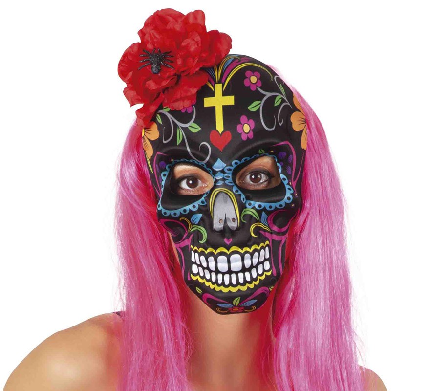 Máscara Catrina com Flor e Aranha