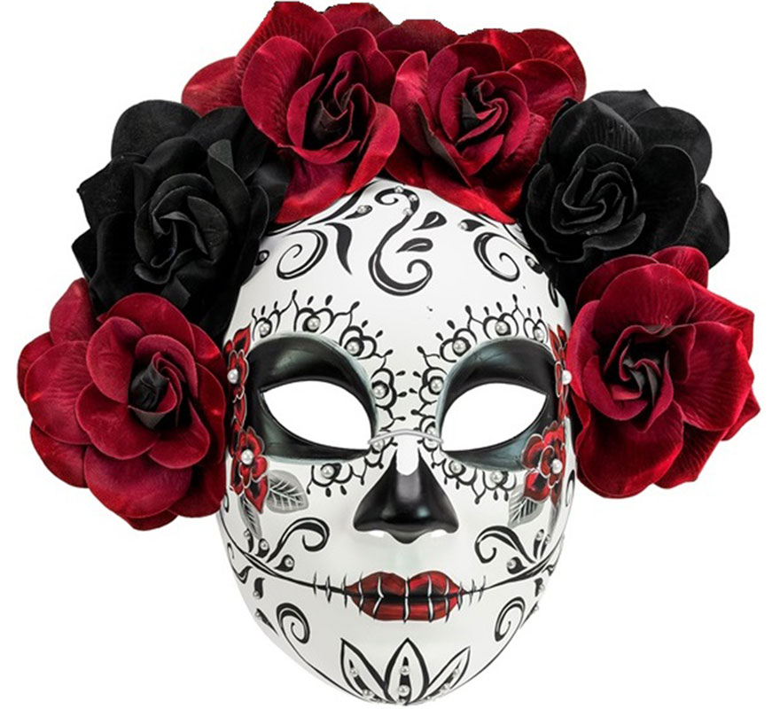 Máscara do Dia dos Mortos com Rosas