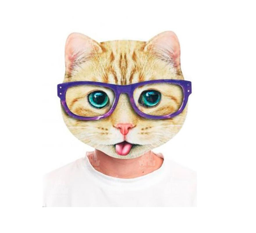 Cat mask blue glasses print
