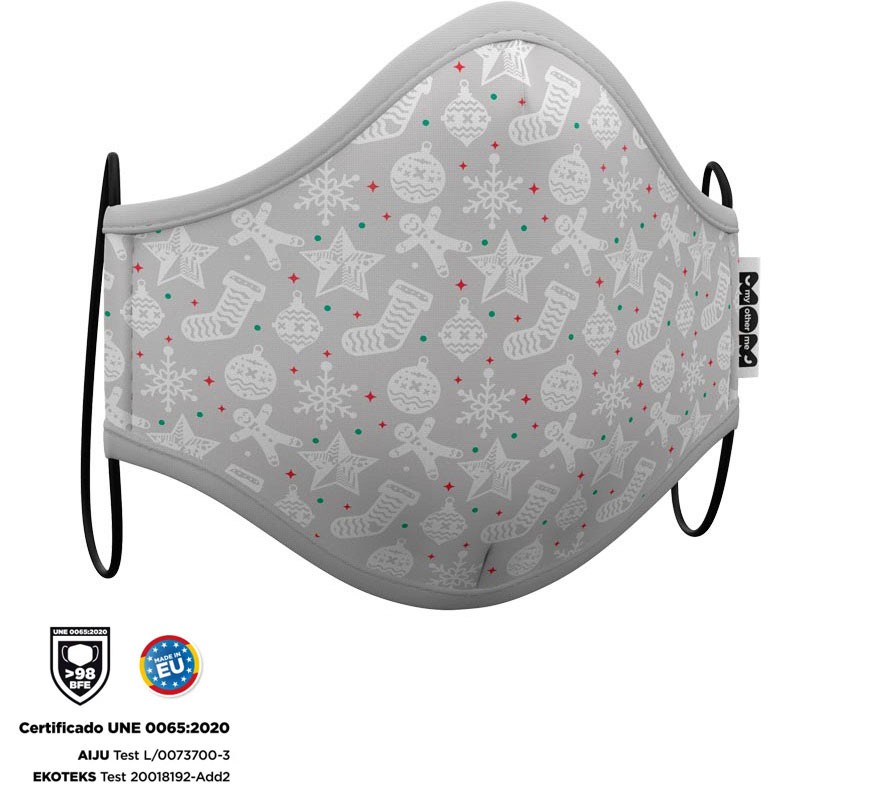 Enfeites de natal cinzentos para máscara higiênica adulta
